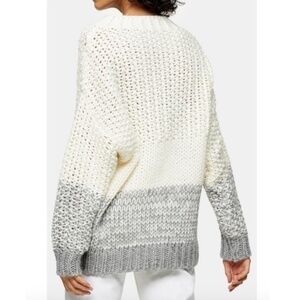 Topshop NWT Contrast Panel Chunky Knit Oversized Sweater Size XS  White & Gray